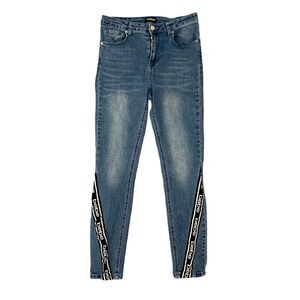 Bebe Super Skinny Jeans Womens 26 High Rise Logo Tape Faded Denim Stretch Pants